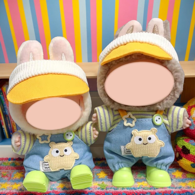 SHUOXUKE Doll Clothes and Accessories, 2025 Stylish Adorable Designed Clothes Outfit for 15cm/17cm Doll with Orange Hat & Overalls & Green Shoes - Image 5
